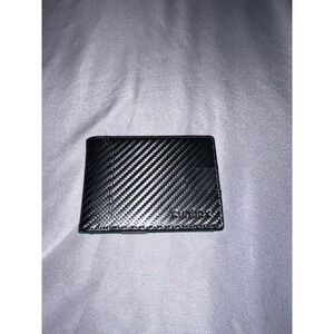 Runbox Mens Slim Bifold Wallet Carbon Fiber Black Teal with Money Clip ID Window